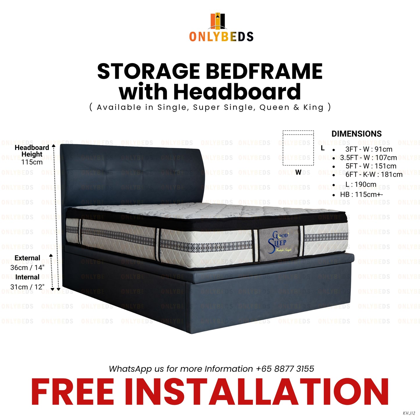 Storage Bedframe with Headboard Fabric | 109
