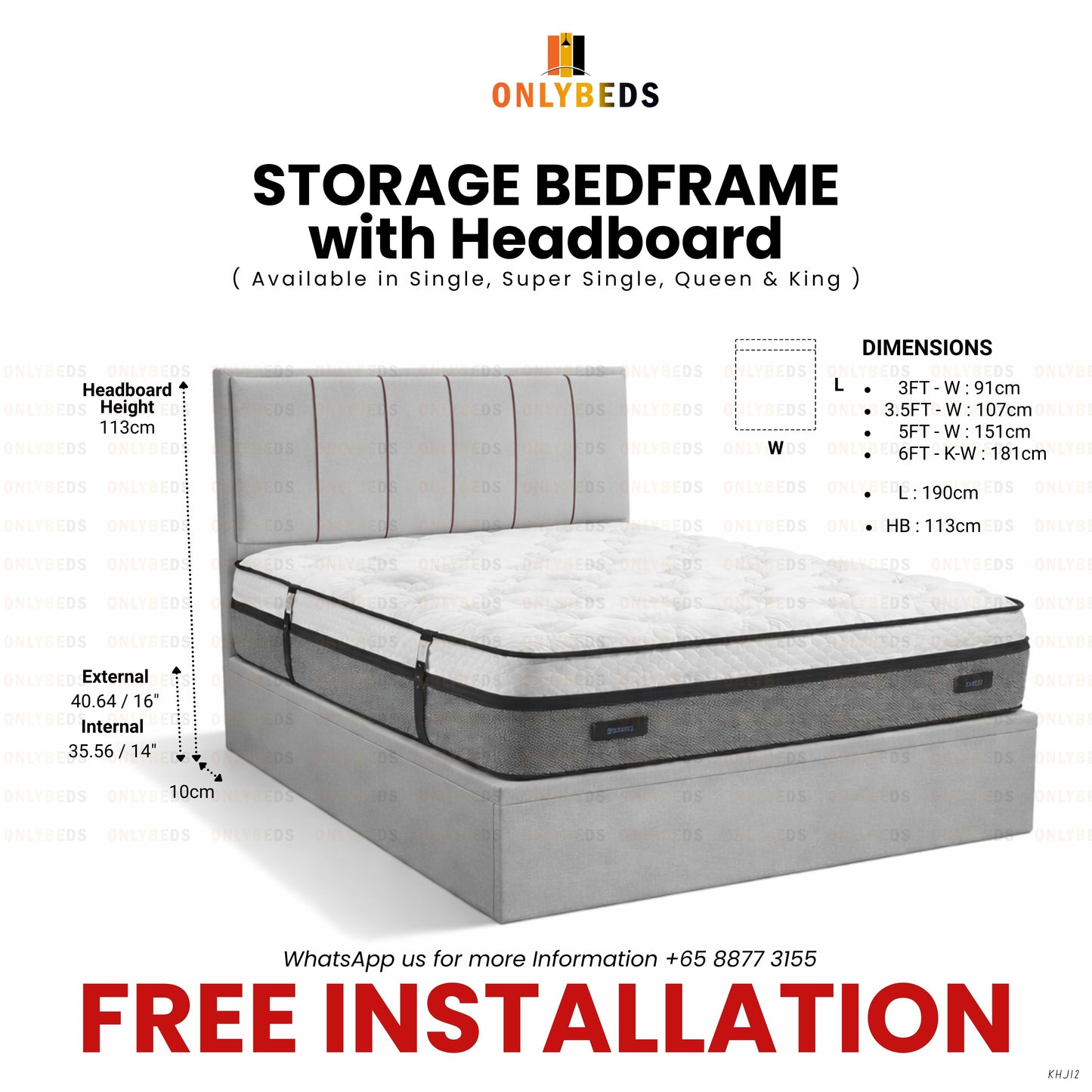 Storage Bedframe with Headboard-16" #12