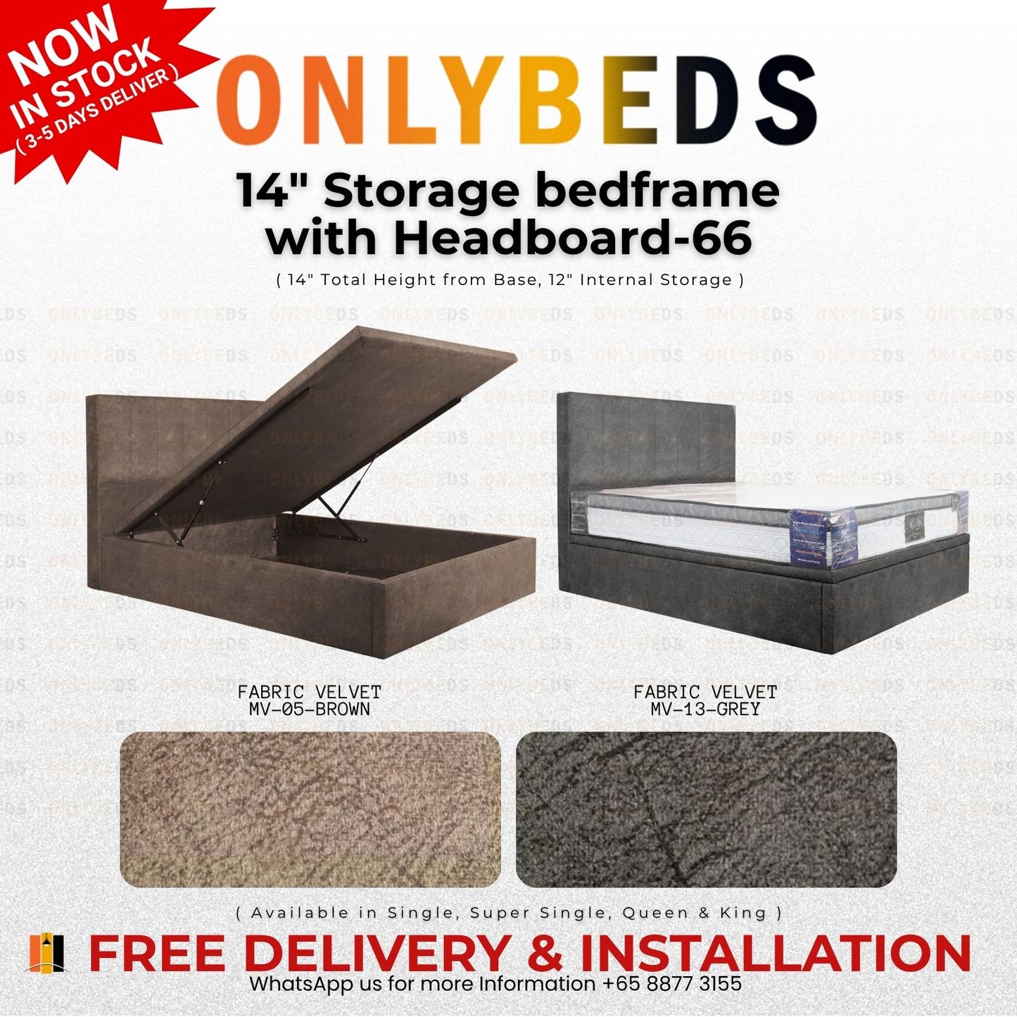 Storage Bed 14inc VELVET - [Single/Ssingle/Queen/King] - 66