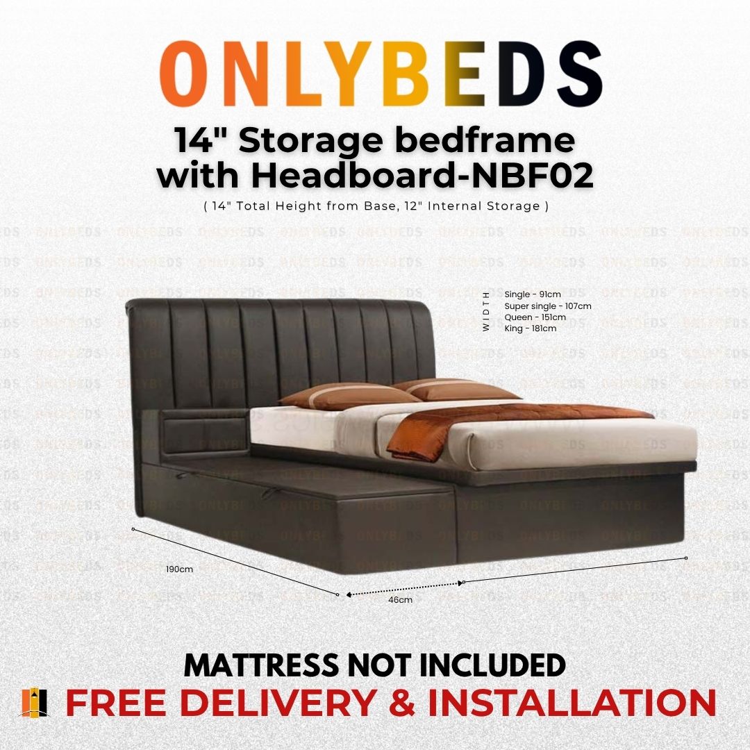 Storage Bed 14inc PVC/PU - [Single/Ssingle/Queen/King] - NBF01