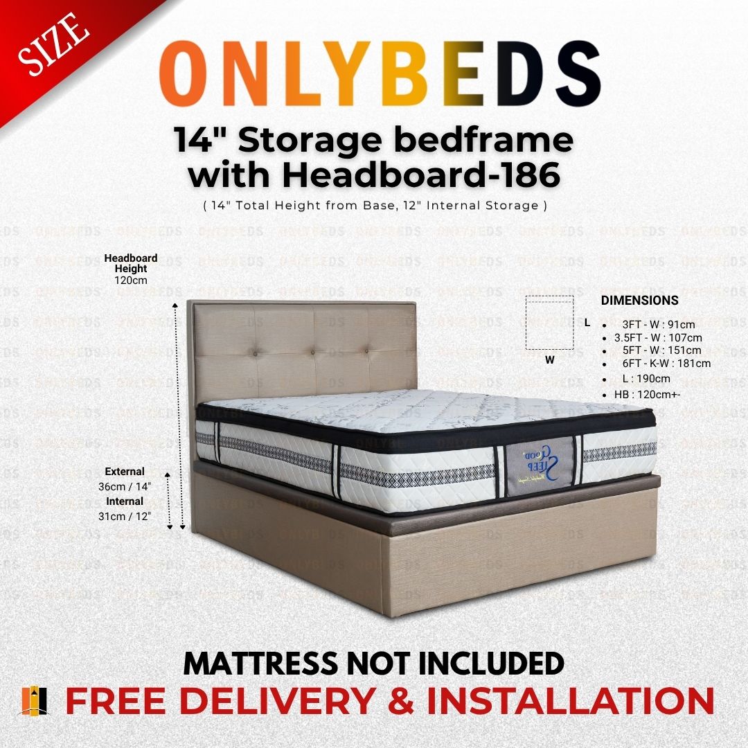 Storage Bed 14inc VELVET - [Single/Ssingle/Queen/King] - 186