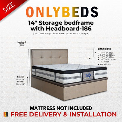 Storage Bed 14inc VELVET - [Single/Ssingle/Queen/King] - 186