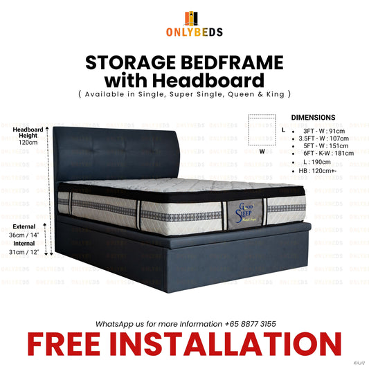 Storage Bedframe with Headboard Fabric | 109