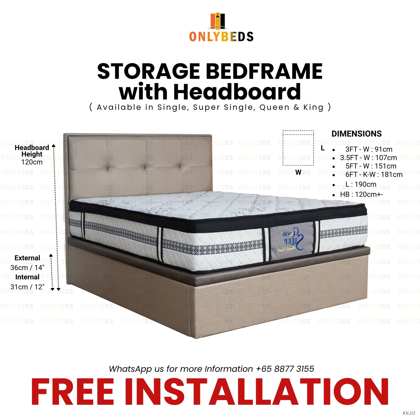 14" Storage Bedframe PU/PVC - Available in Single/Super Single/Queen/King