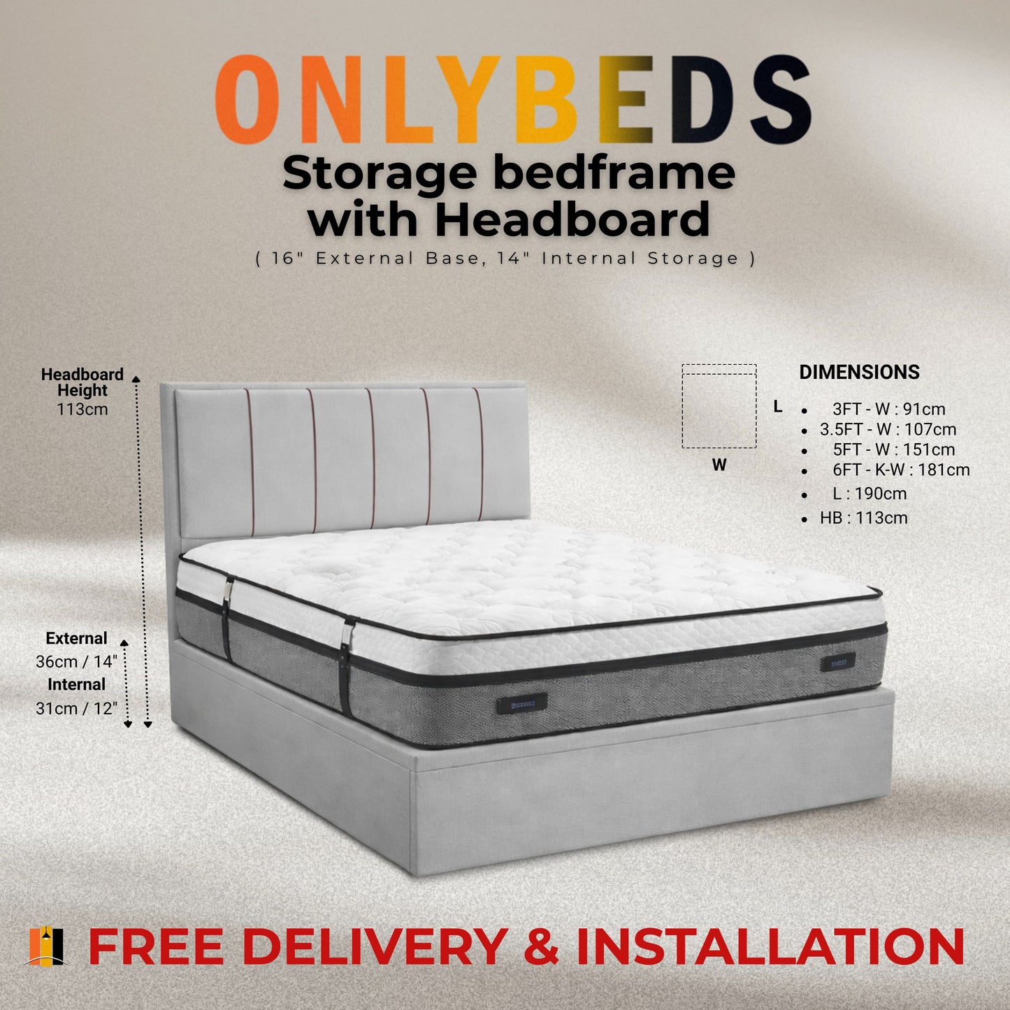 16" Storage Bedframe Velvet - Available in Single/Super Single/Queen/King | 12