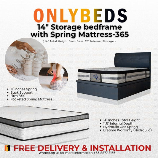 Storage Bed and Mattress 14inc PVC/PU - [Single/Ssingle/Queen/King] - 365
