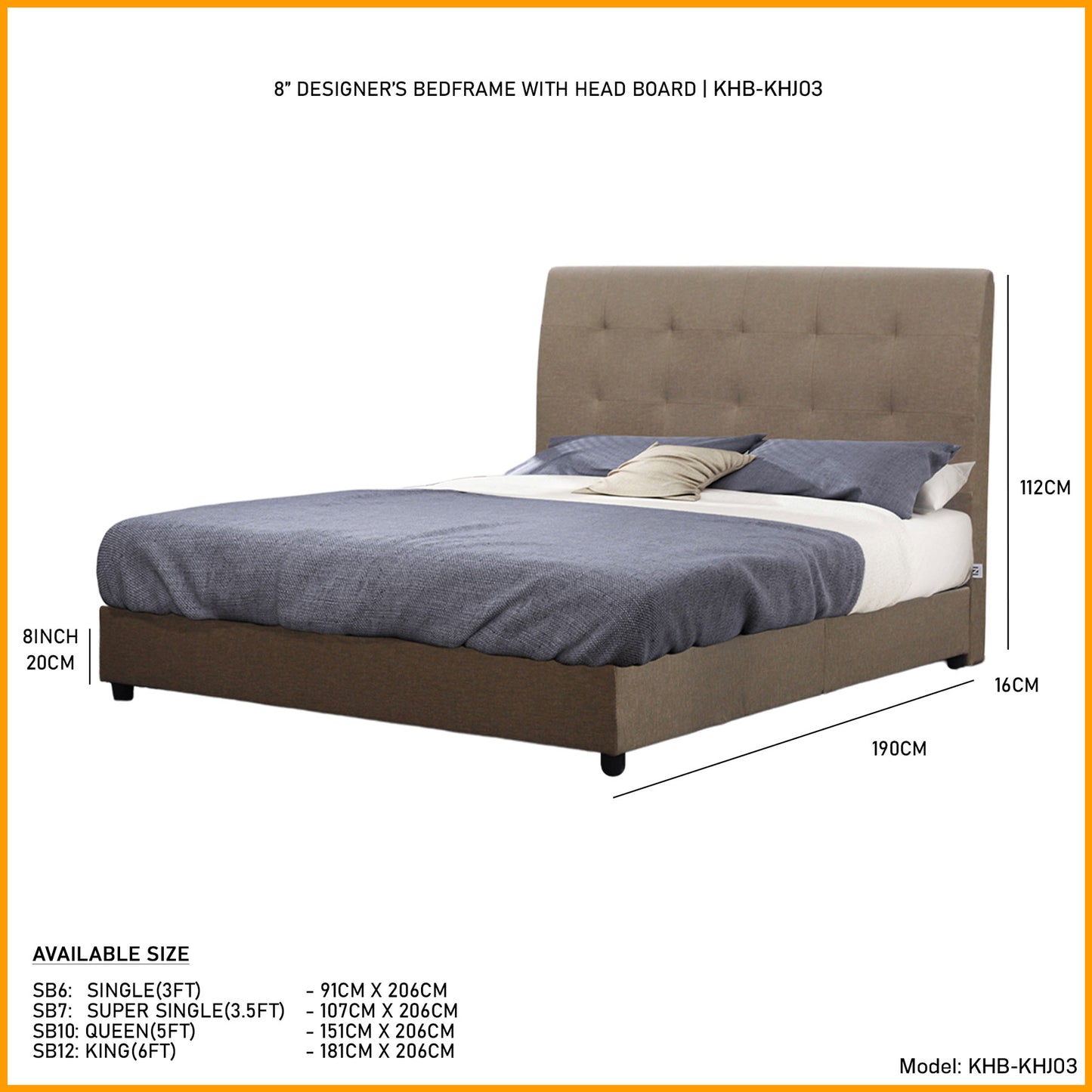 Storage Bedframe with Headboard only With Euro Top Foam Mattress l KHJ03