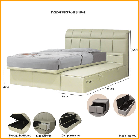 Storage Bedframe with Headboard only and Side Drawer | NBF02