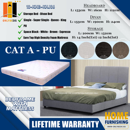 Storage Bedframe with Headboard only With Euro Top Foam Mattress l 10-KHB-KHJ06 l Cat A