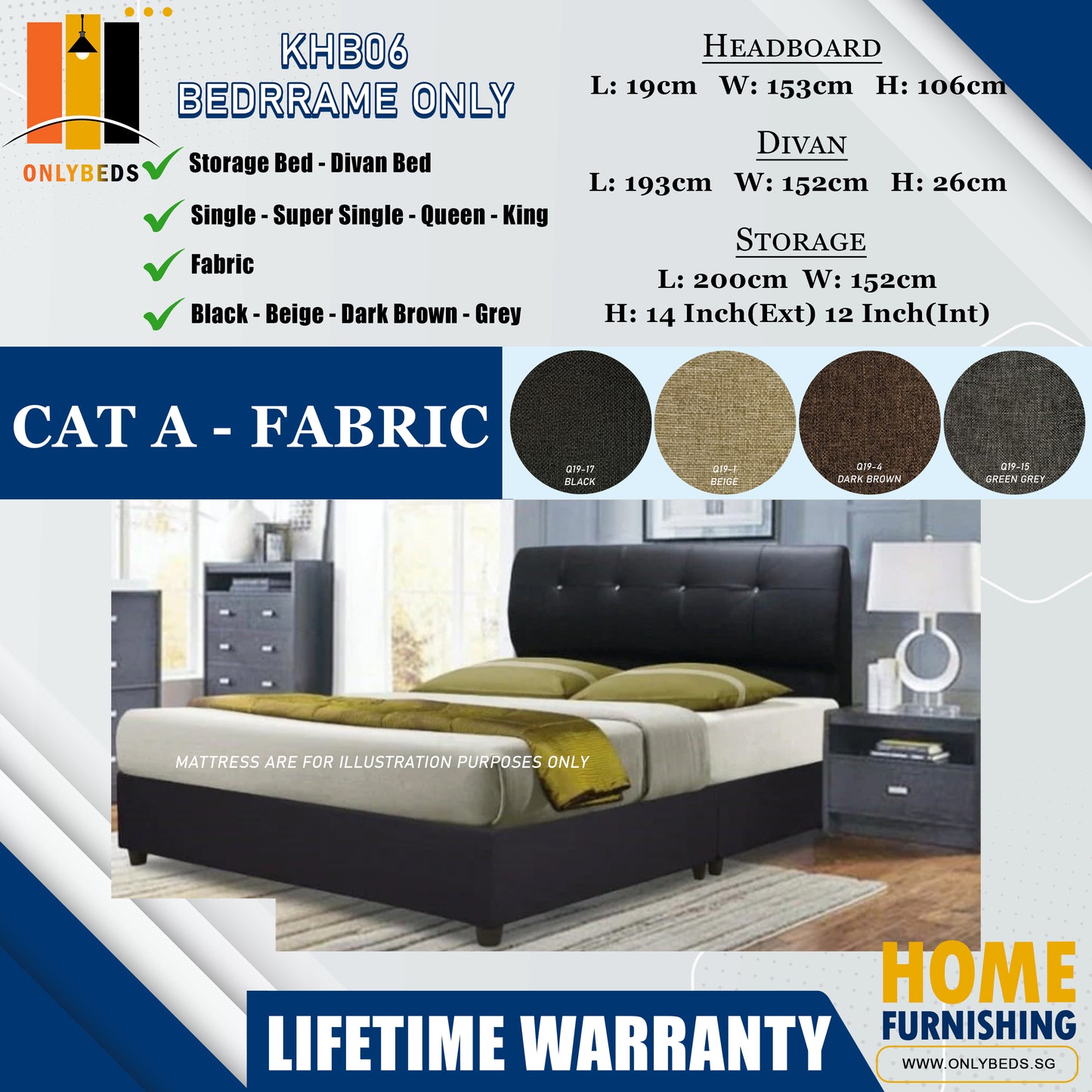 Storage Bedframe with Headboard only l KHB06 l Cat A