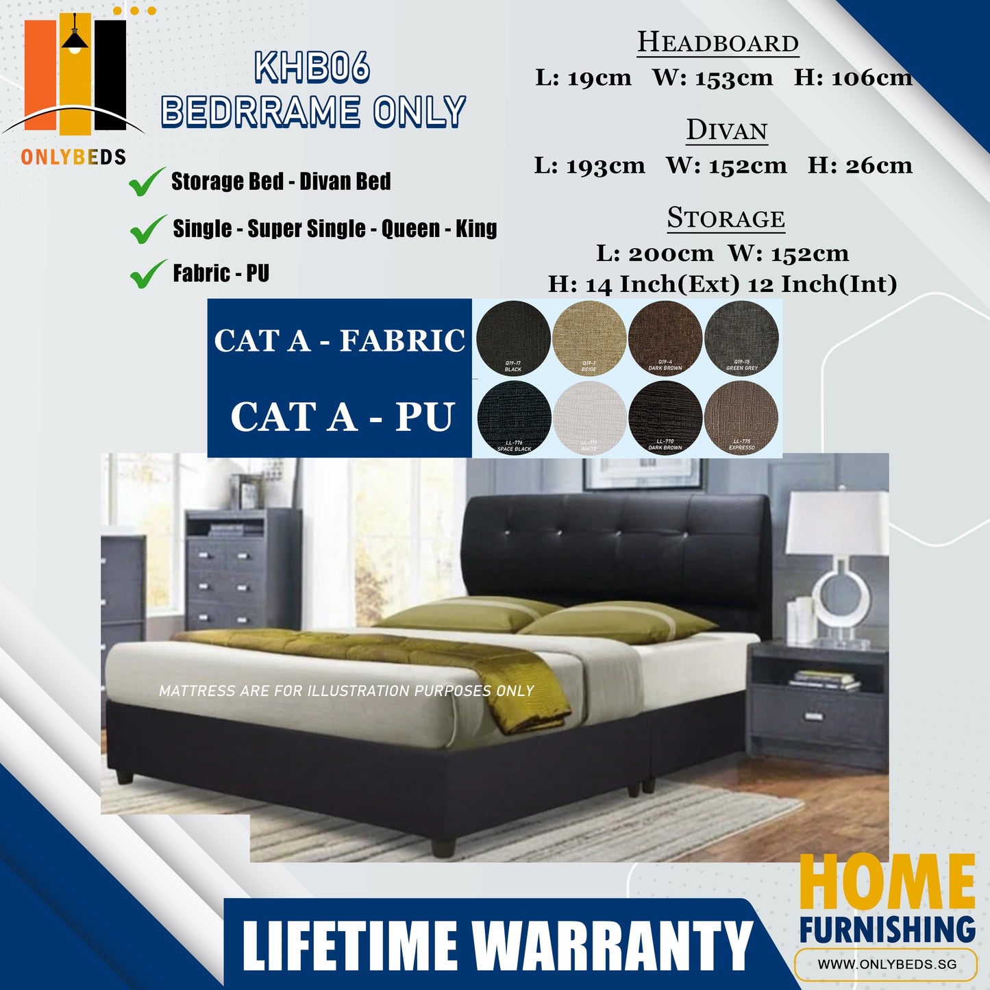 Storage Bedframe with Headboard only l KHB06 l Cat A
