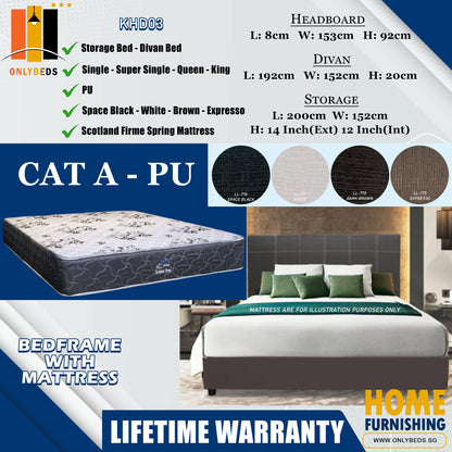 Divan Bedframe With Scotland Firme Spring Mattress l KHD03 l Cat A