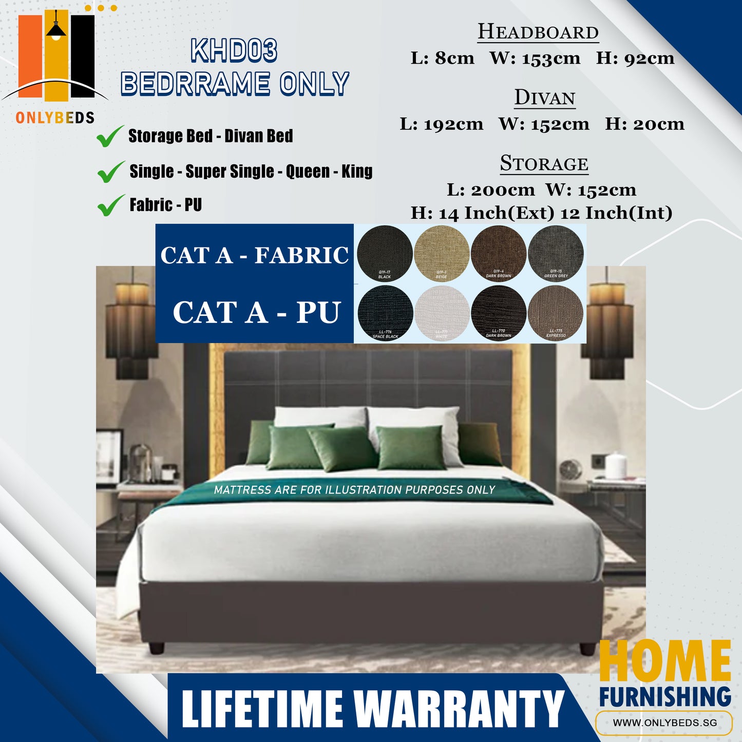 Storage Bedframe with Headboard only l KHD03 l Cat A