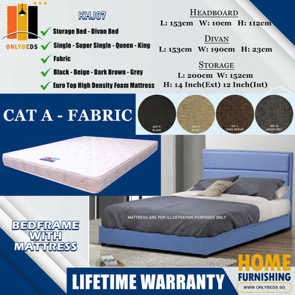 Storage Bedframe with Headboard only With Euro Top Foam Mattress l KHJ07 l Cat A