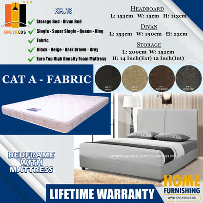 Storage Bedframe with Headboard only With Euro Top Foam Mattress l KHJ13 l Cat A