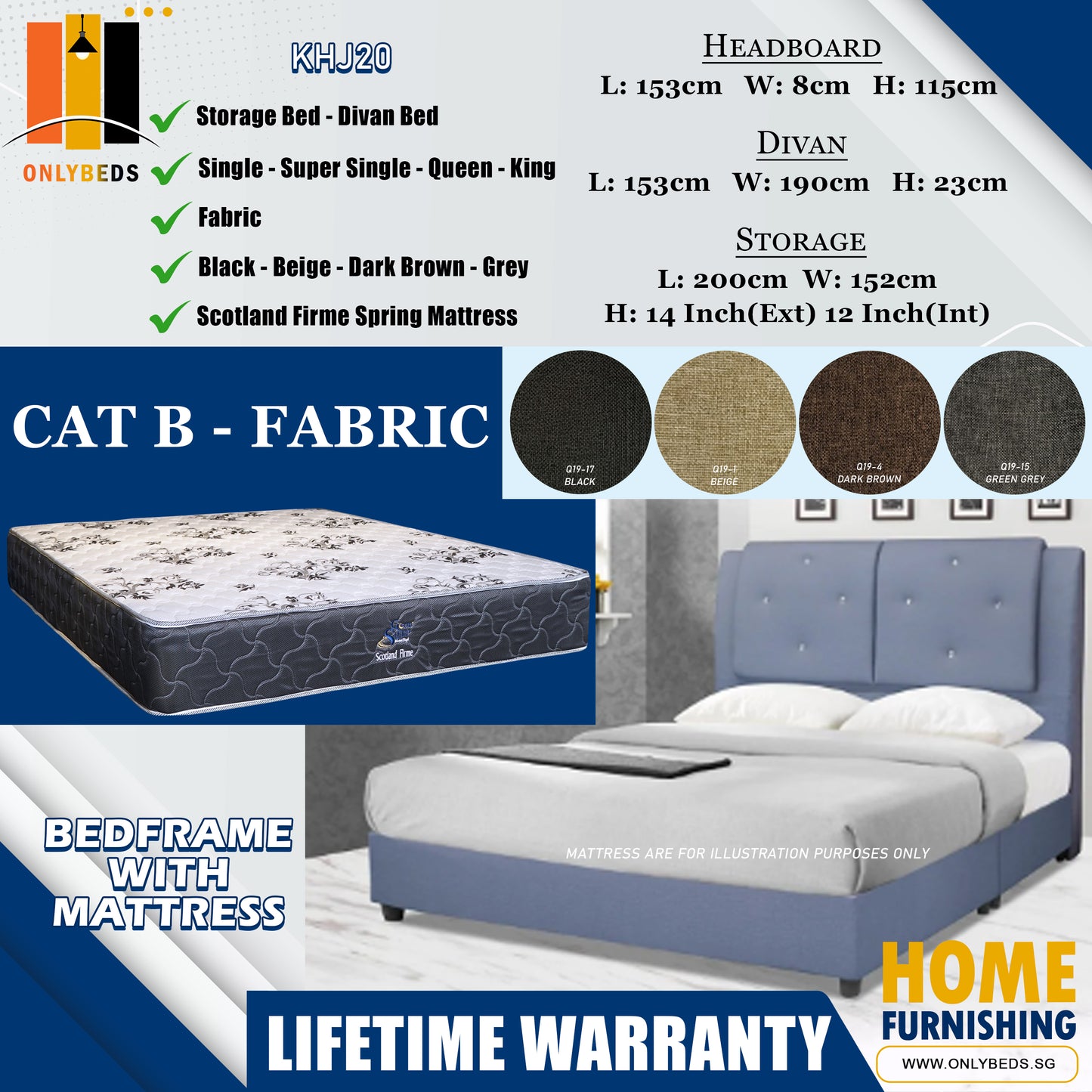 Storage Bedframe With Scotland Firme Spring Mattress l KHJ20 l Cat B