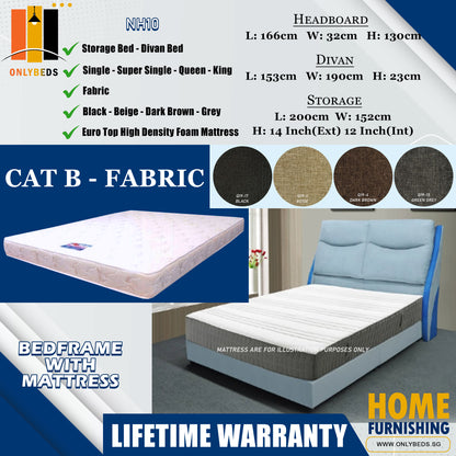 Storage Bedframe with Headboard only With Euro Top Foam Mattress l NH10 l Cat B