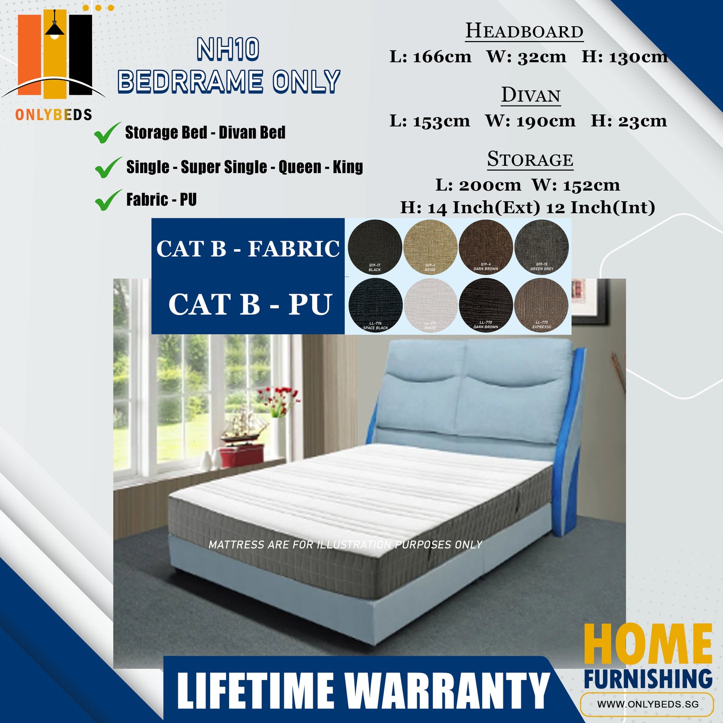 Storage Bedframe with Headboard only l NH10 l Cat B