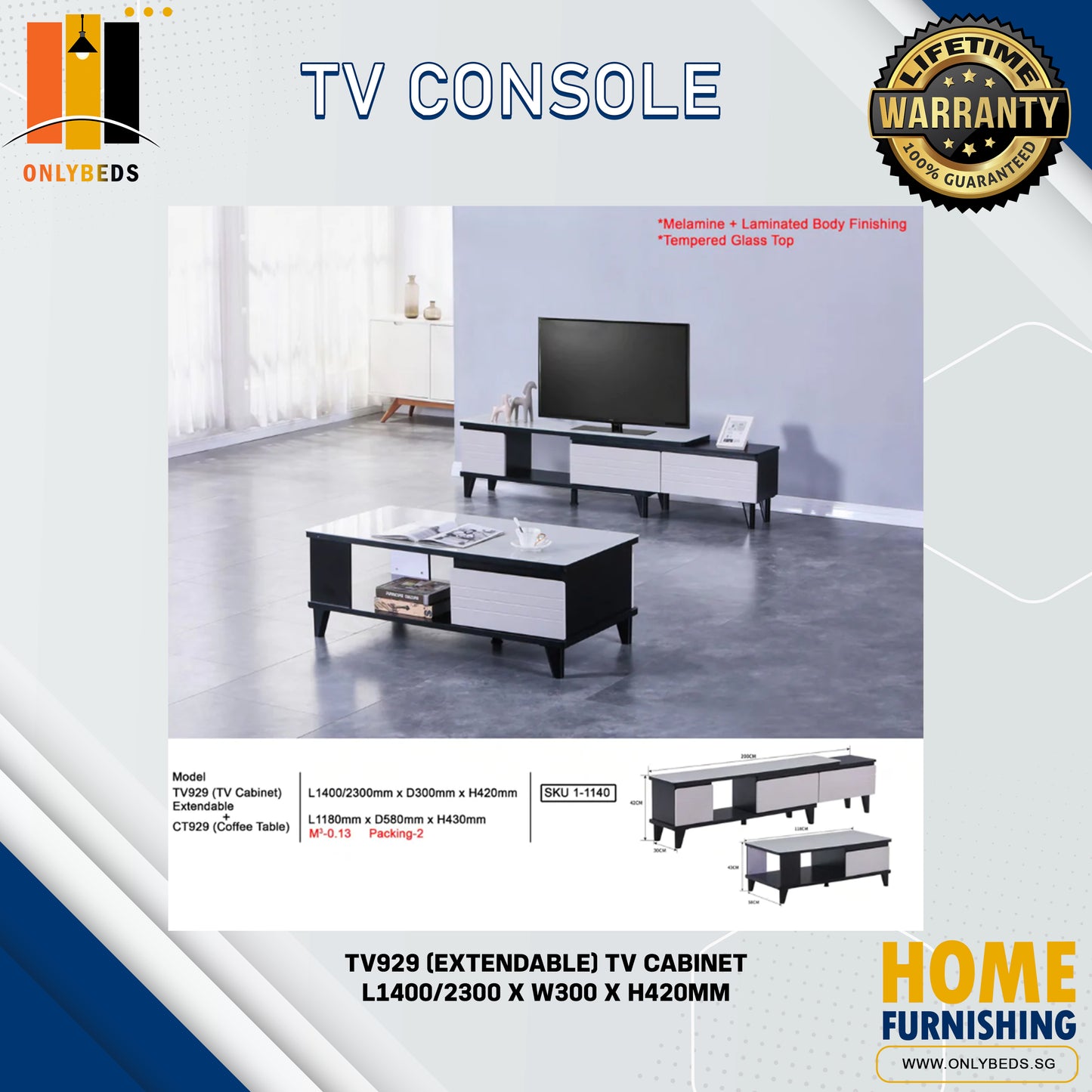 ONLYBEDS | TV Console | TV929 (Extendable)