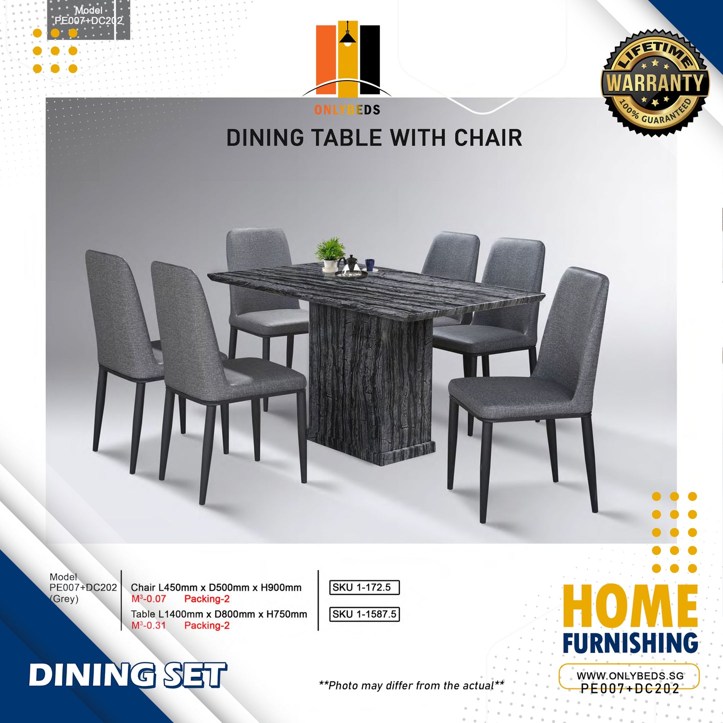 Dining Table with Chair (Dining Set) l PE007+DC202