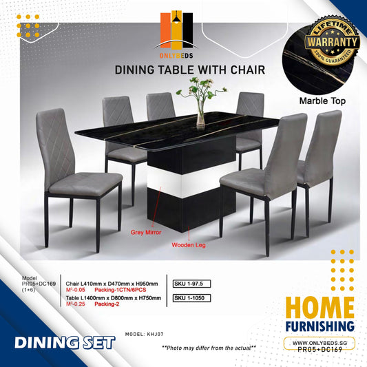 Dining Table with Chair (Dining Set) l PR05+DC169 (BLACK)
