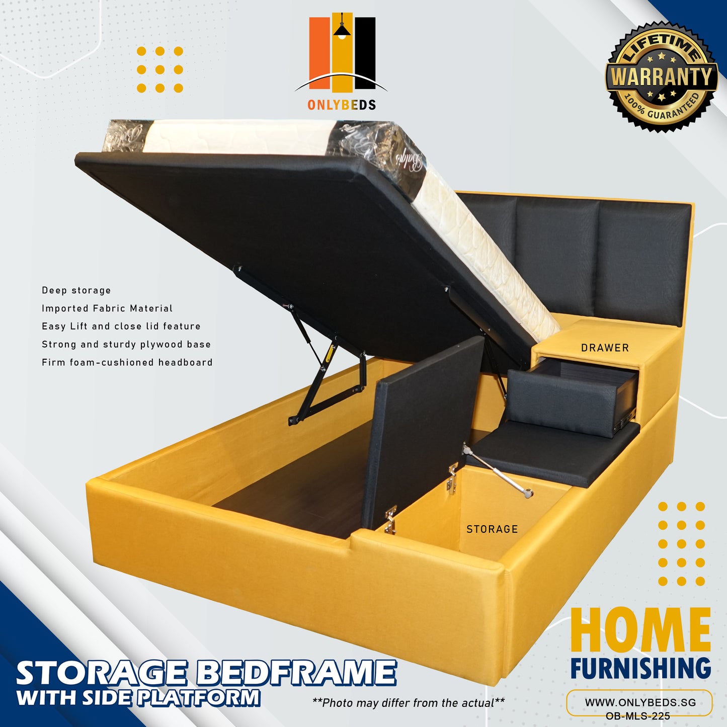 Storage Bedframe with Side Platform | MLS 225