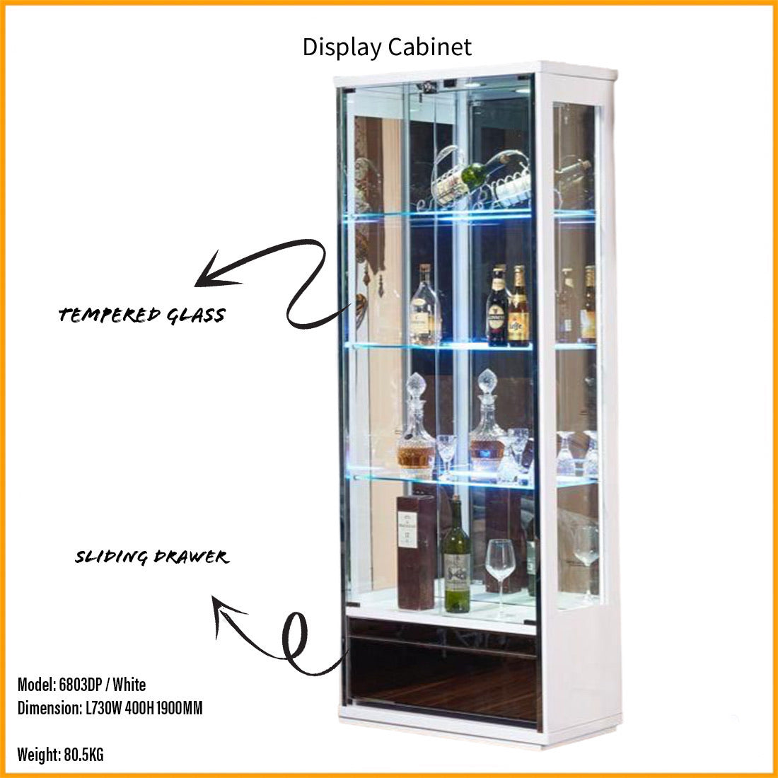 Glass Cabinet - | 6803D White